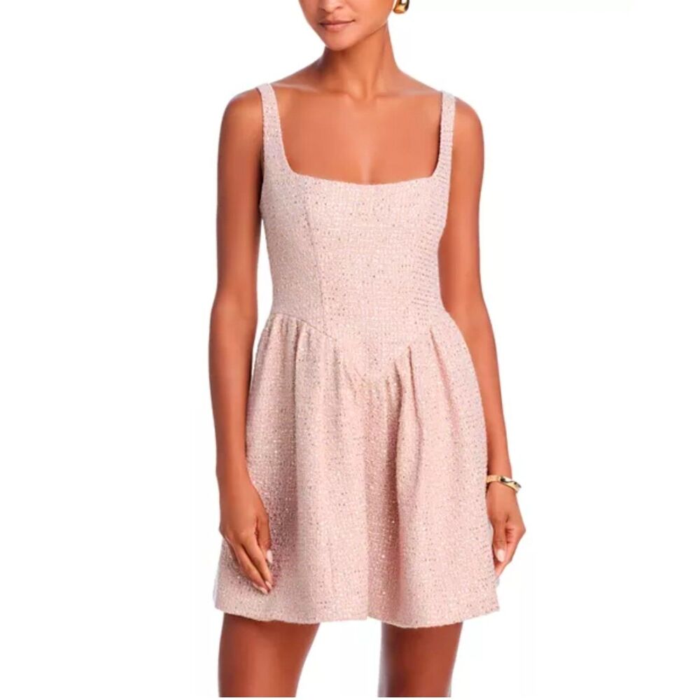 AQUA x Wicked Bloomingdale's Exclusive Pink Sequin Tweed Dress Size M NWT